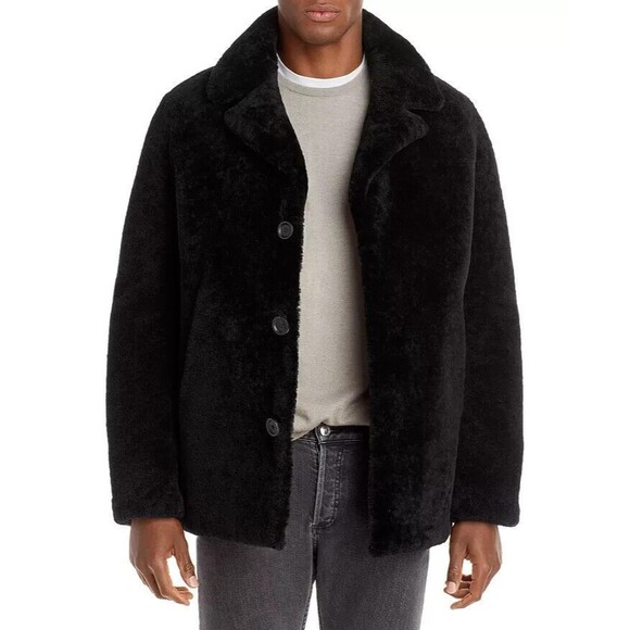 YVES SALOMON ARMY Coat Mens Size 48 Black Single Breasted Lamb Shearling $1825 - Picture 1 of 10
